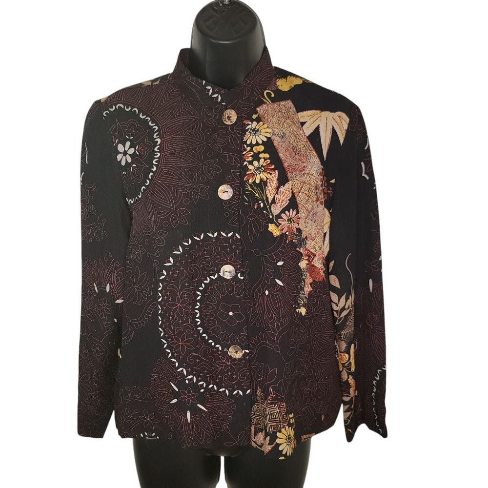 CITRON Santa Monica Silk Floral Button up Blouse Top Size PM Petite Medium